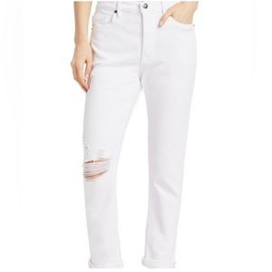 NWOT FRAME Le Beau White Distressed Relaxed Straight Denim Jeans Ankle/Crop